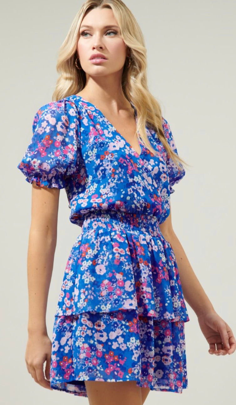 Junie Floral Amina Surplice Ruffle Mini Dress