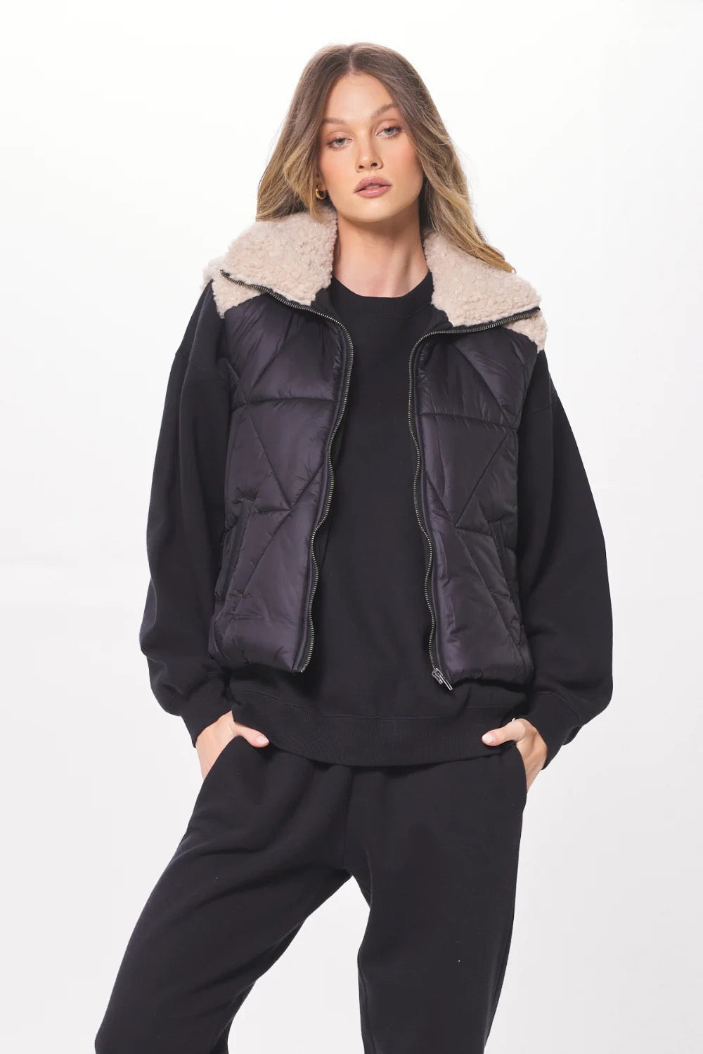 Black and Cream Mixed Media Puffer