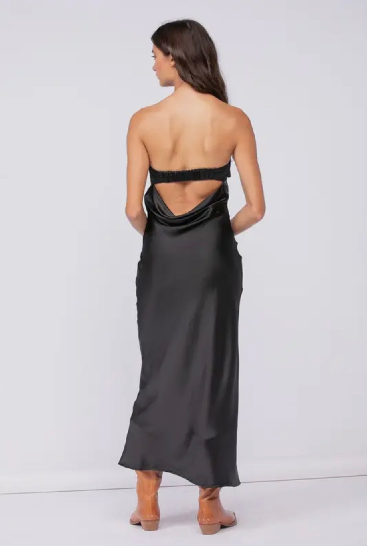 Open Back Black Silk Maxi