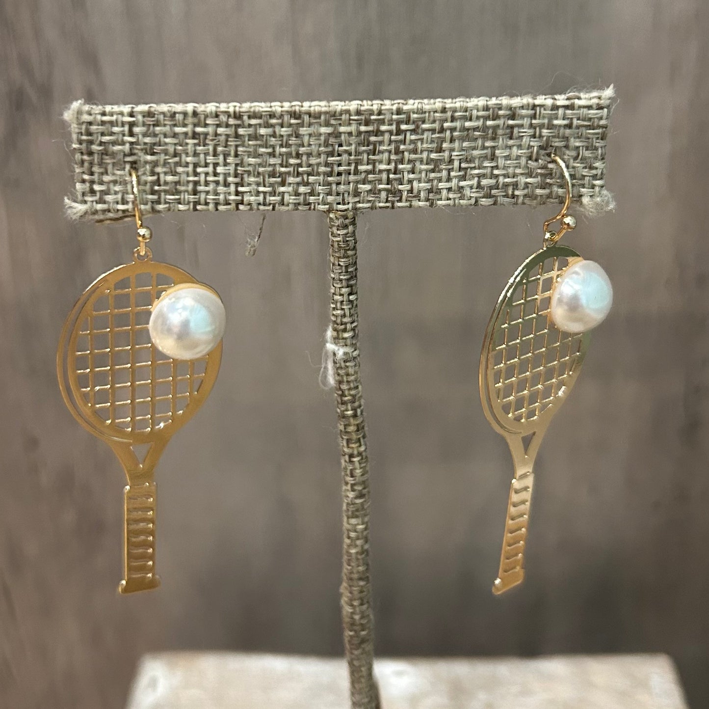 Gold With A Pearl Tennis Ball Earrings
