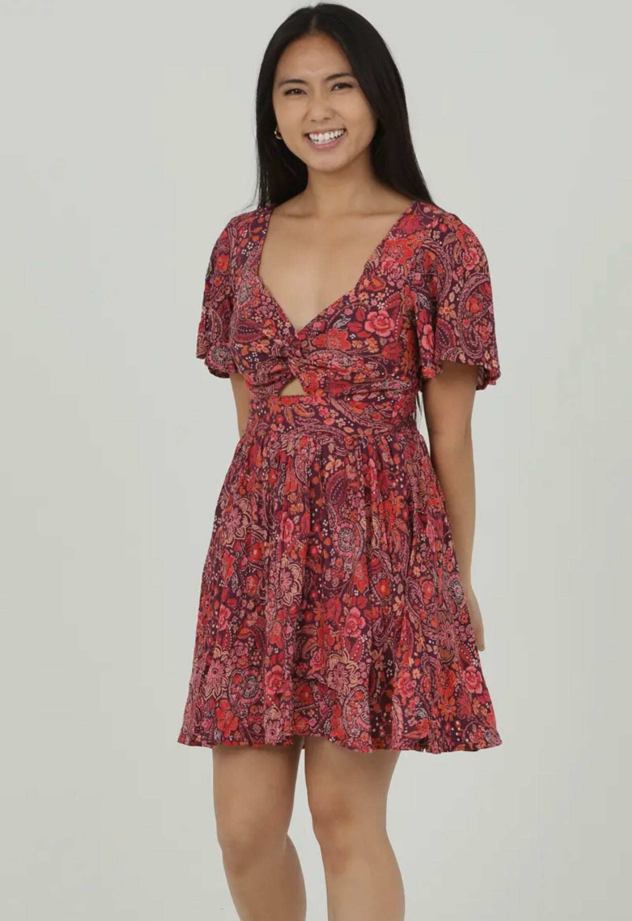V Neck Twist Mini Dress