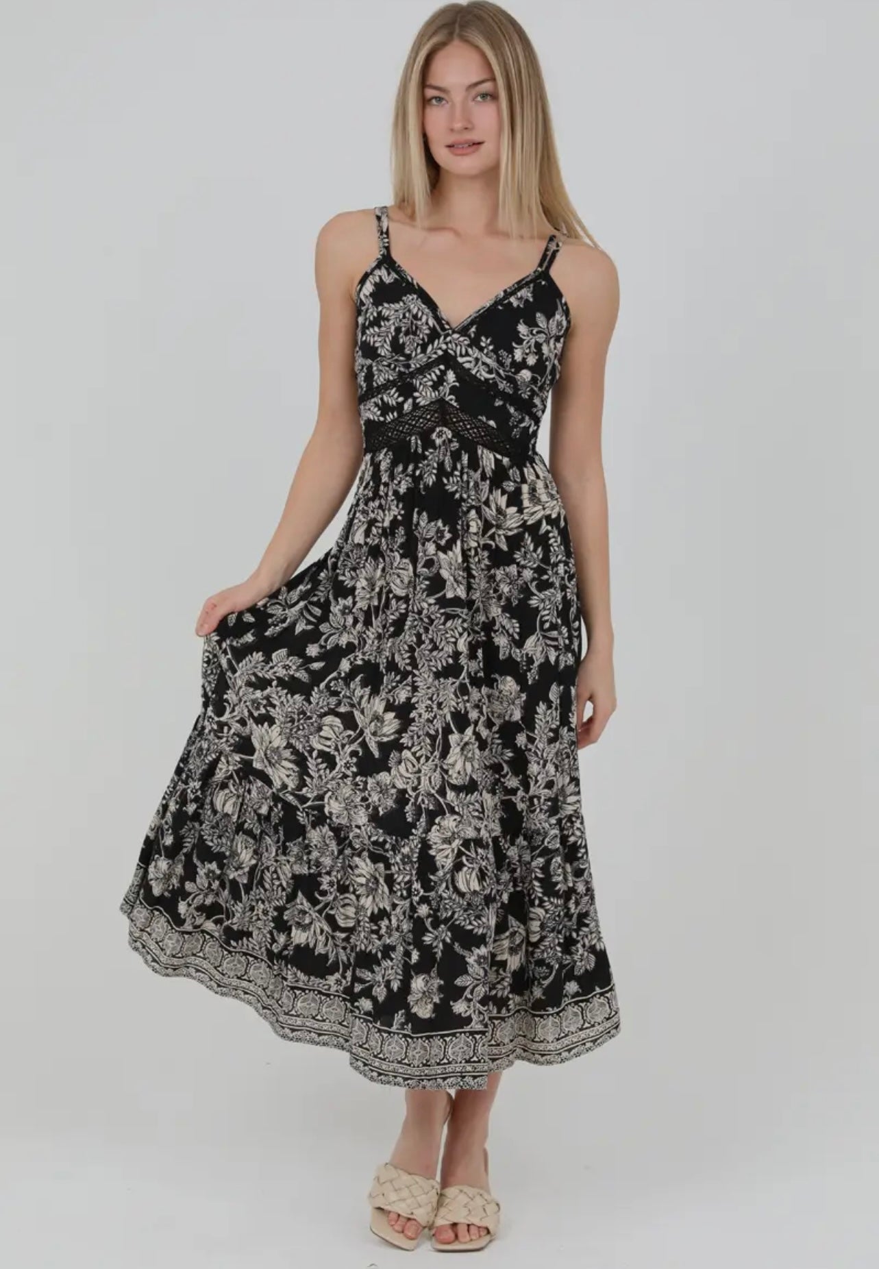 Double Straps Lace Inset Maxi Dress