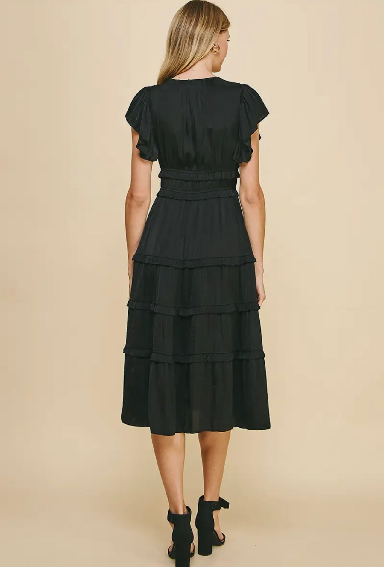 V Neck Tiered Midi Dress