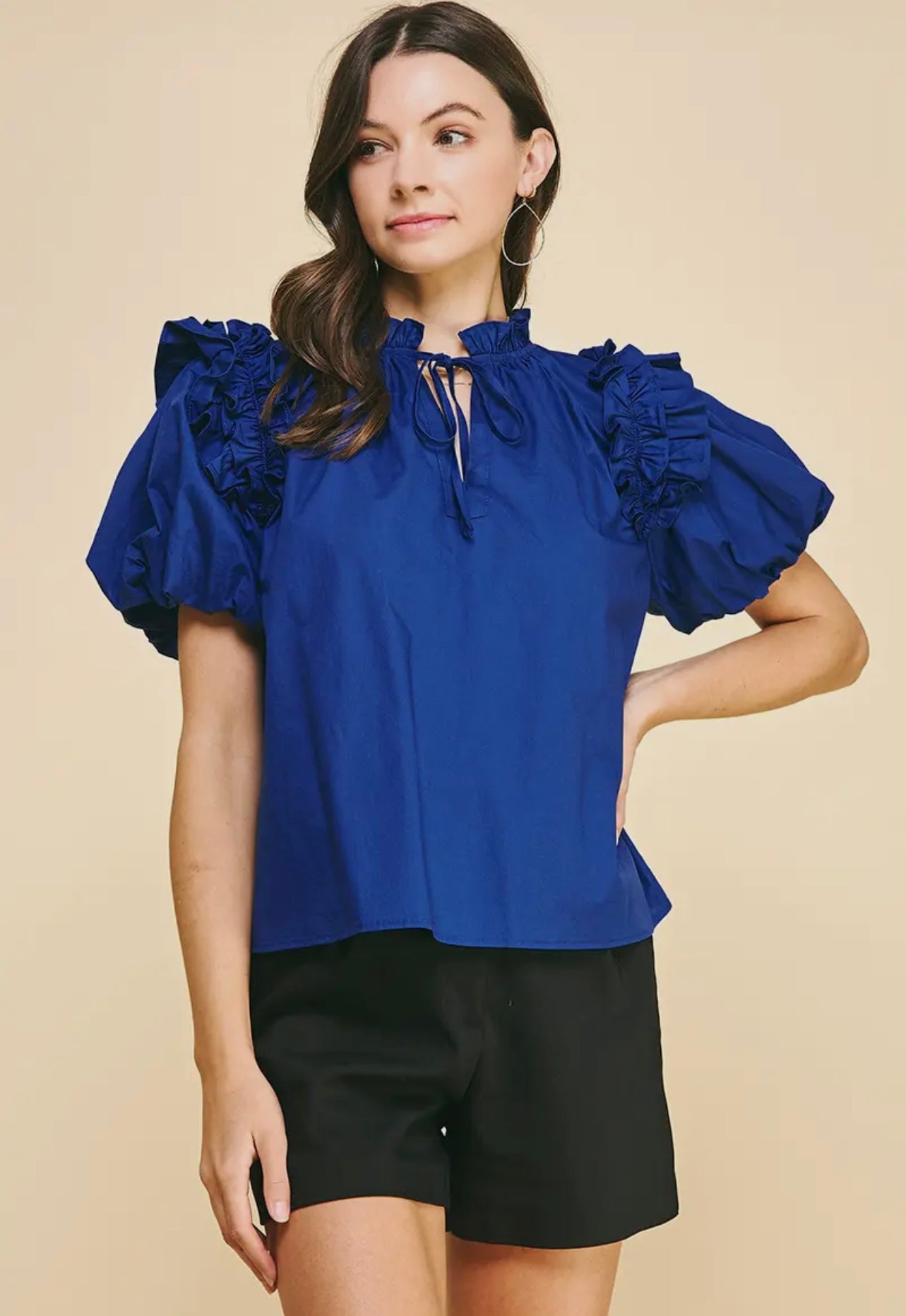 Bubble Sleeves with Ruffle Woven Blouse
