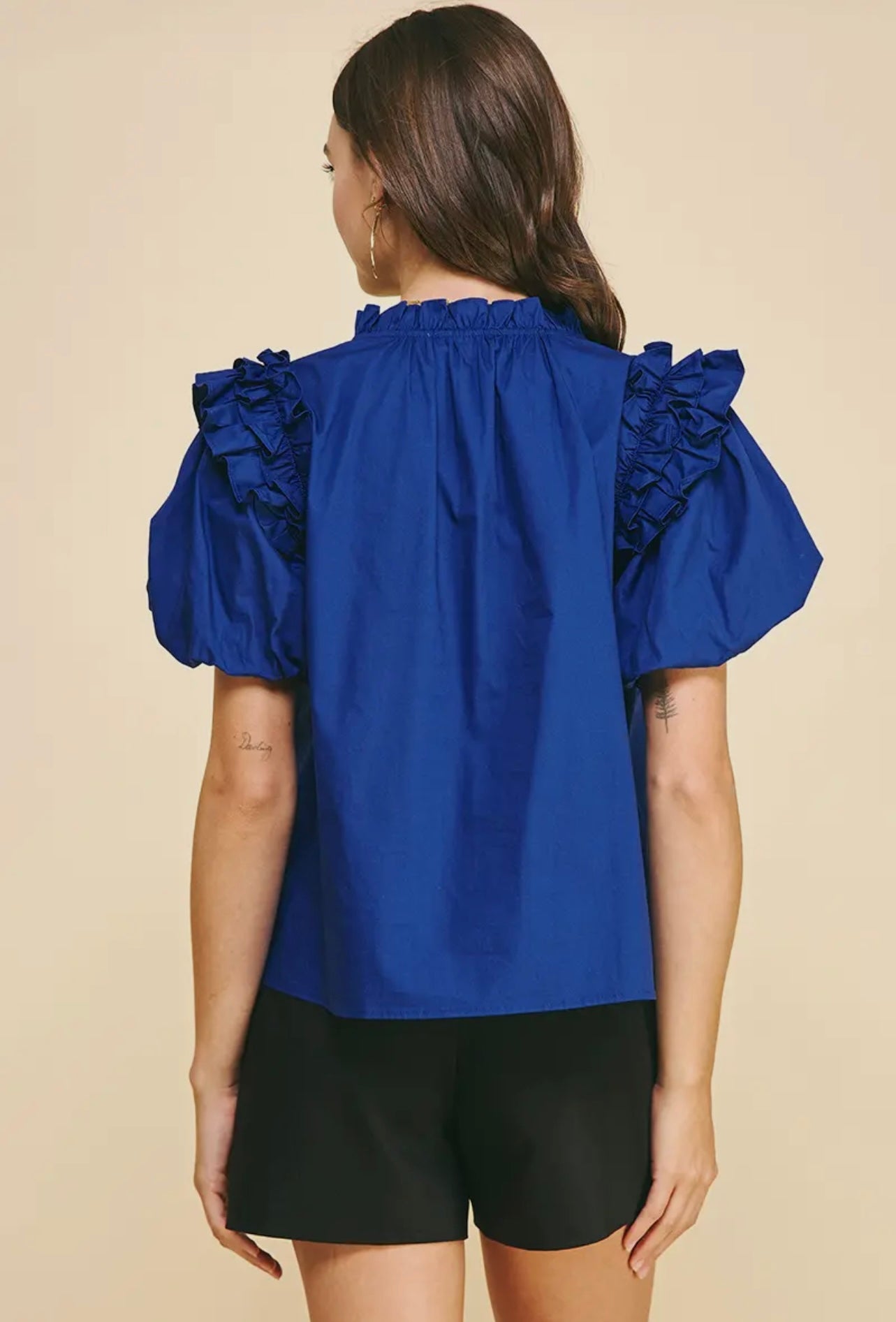 Bubble Sleeves with Ruffle Woven Blouse