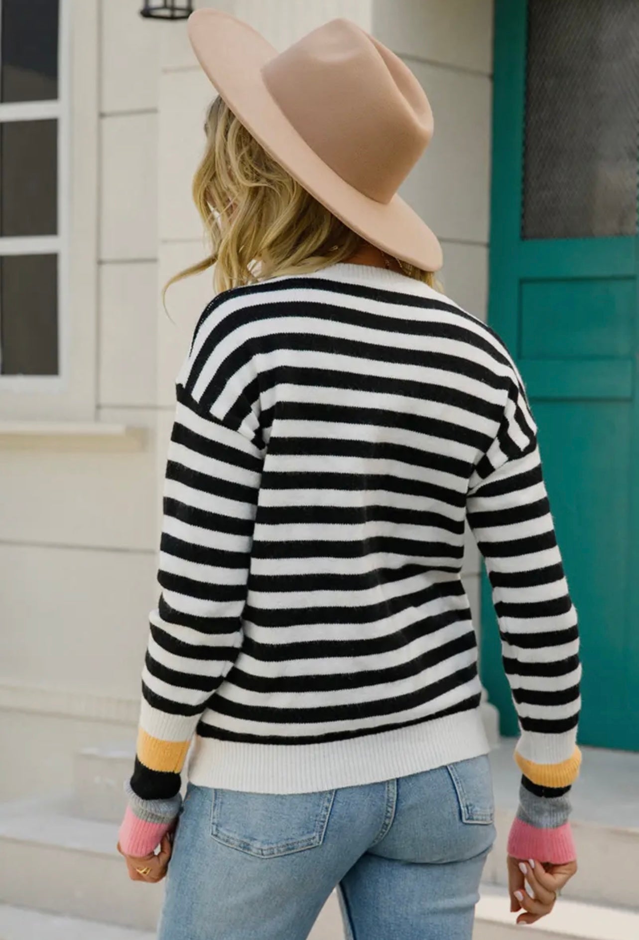 Multicolor Stripe Sleeve Sweater