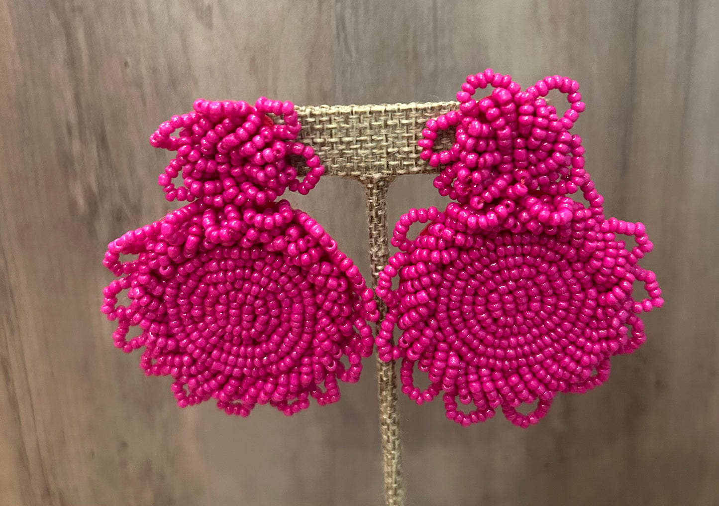 Hot Pink Beaded Dangle Earrings