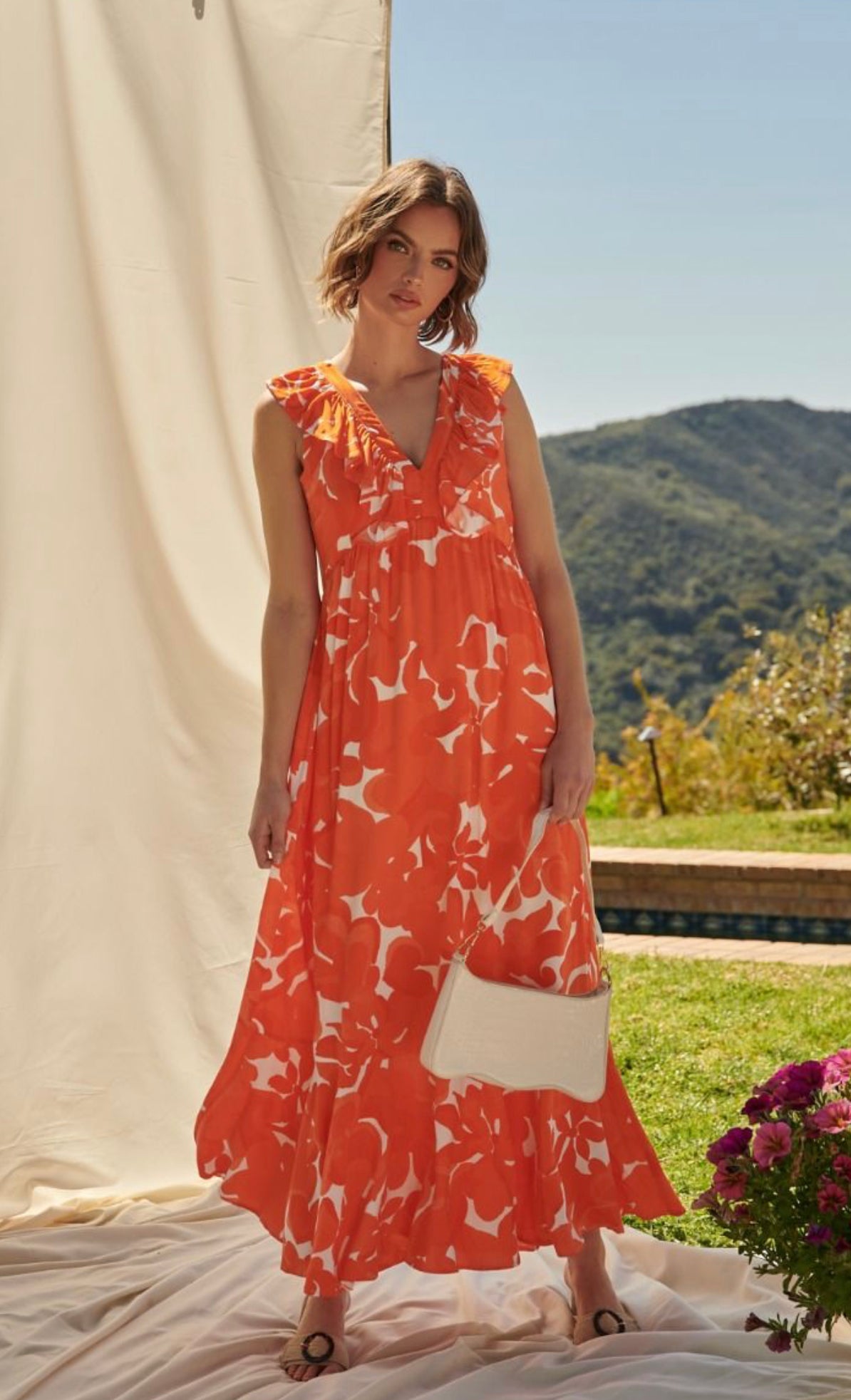 Tangerine Deep V Maxi Dress