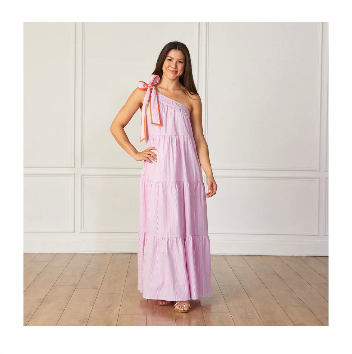 One Shoulder Pink Stripe Dress