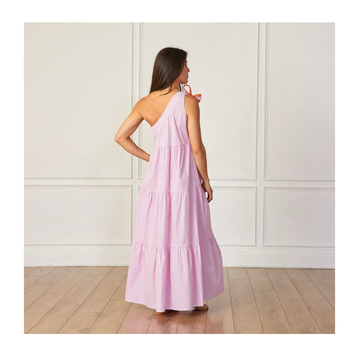 One Shoulder Pink Stripe Dress