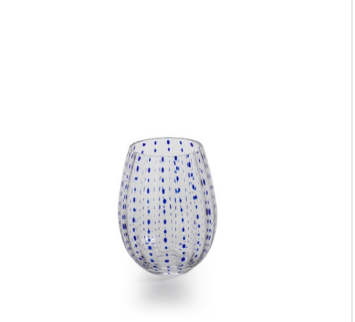 Blue Dot Stemless Wine Glass