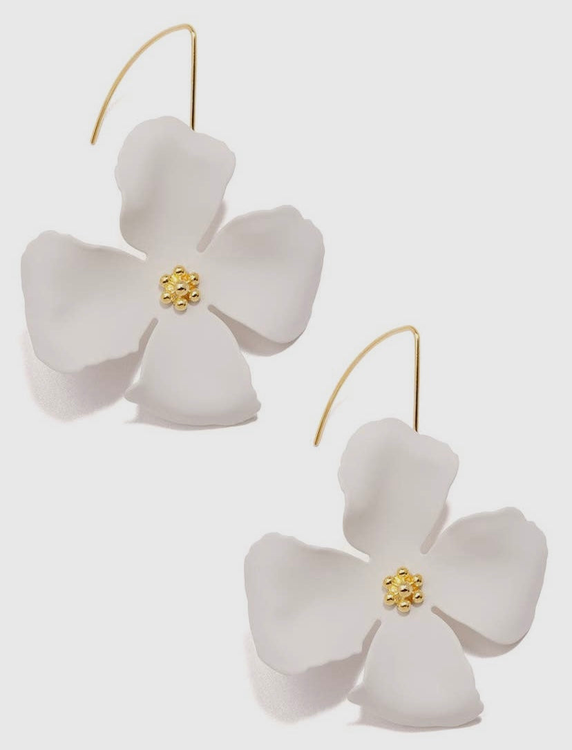Matte White Flower Drop Earring