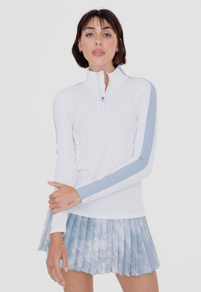 Sky Blue Stripe High Neck Zip Jacket