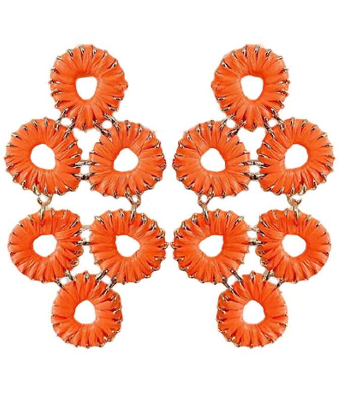 Orange Threaded Chandelier Earrings