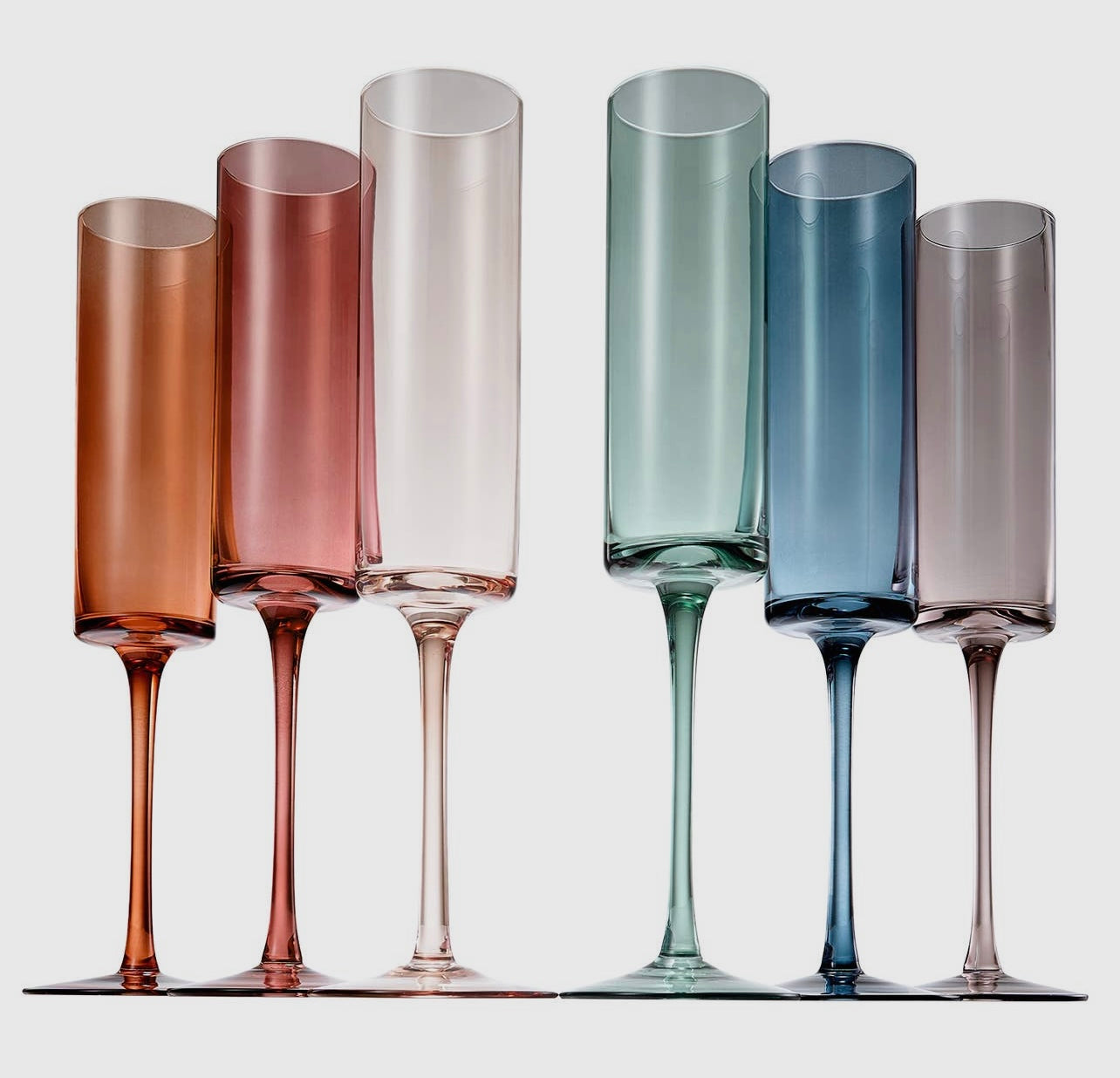 Khen Muted Rainbow Champagne Flute Stemmed Glasses
