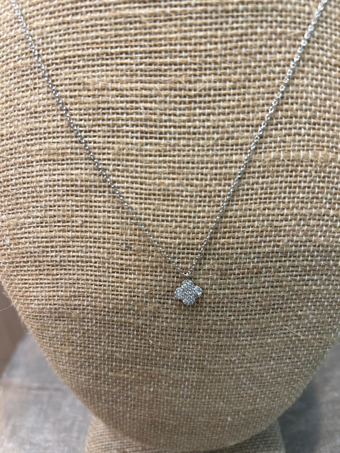 Silver Diamond Detailed Flower 18" Necklace