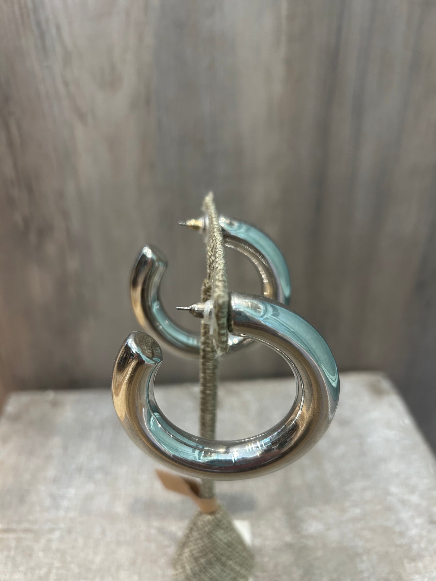 Shiny Silver Medium Sized Thick Hoops