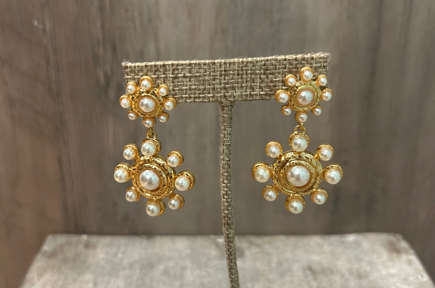 Gold With Pearl Circle Dangle Earrings