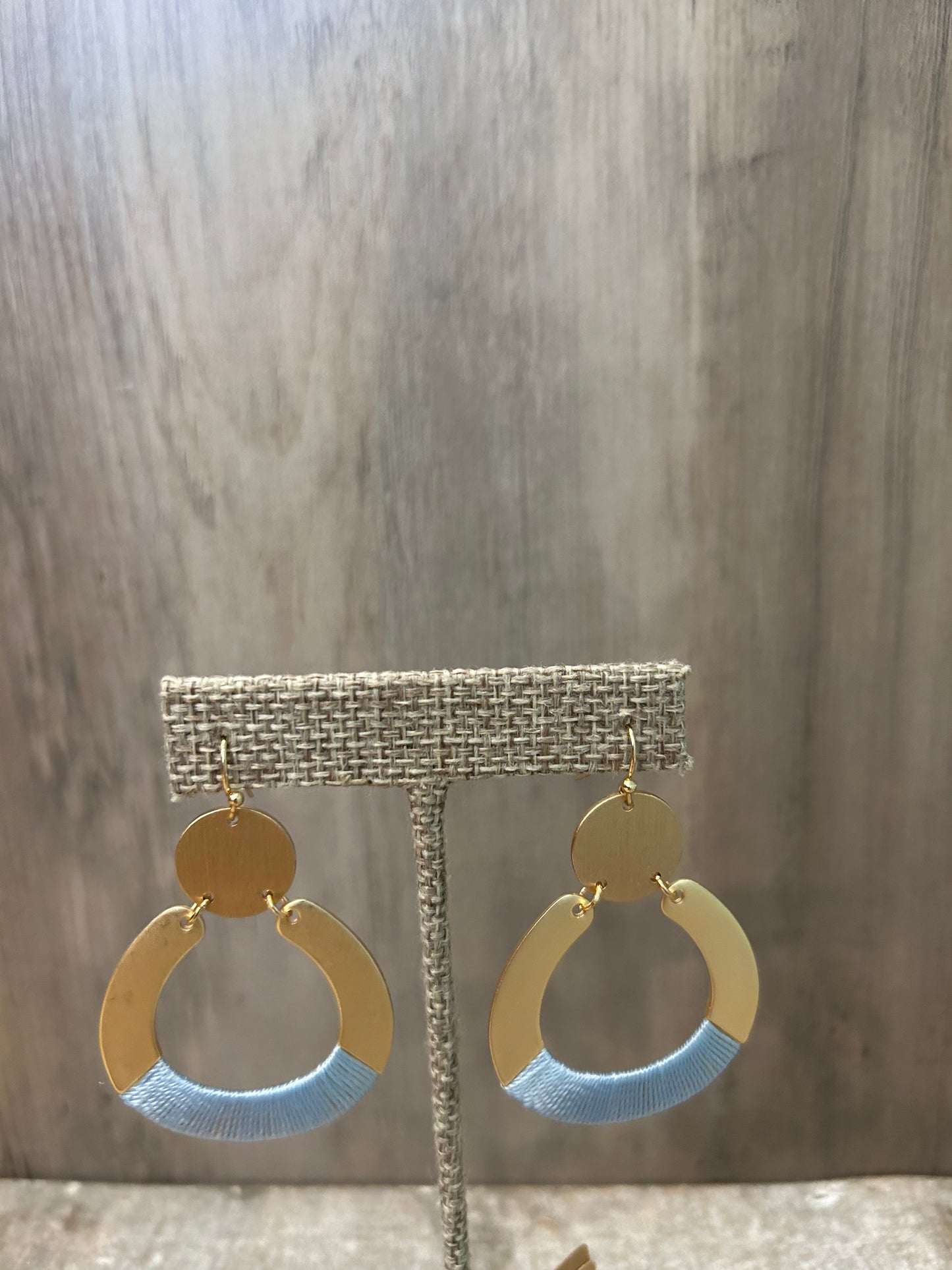 Brush Gold Blue Threaded Dangle Earring