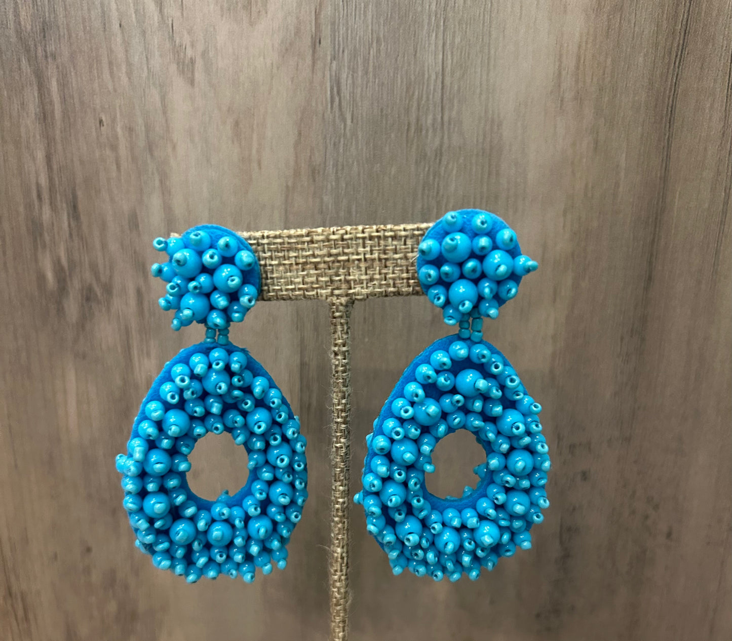 Blue Beaded Dangle Earrings