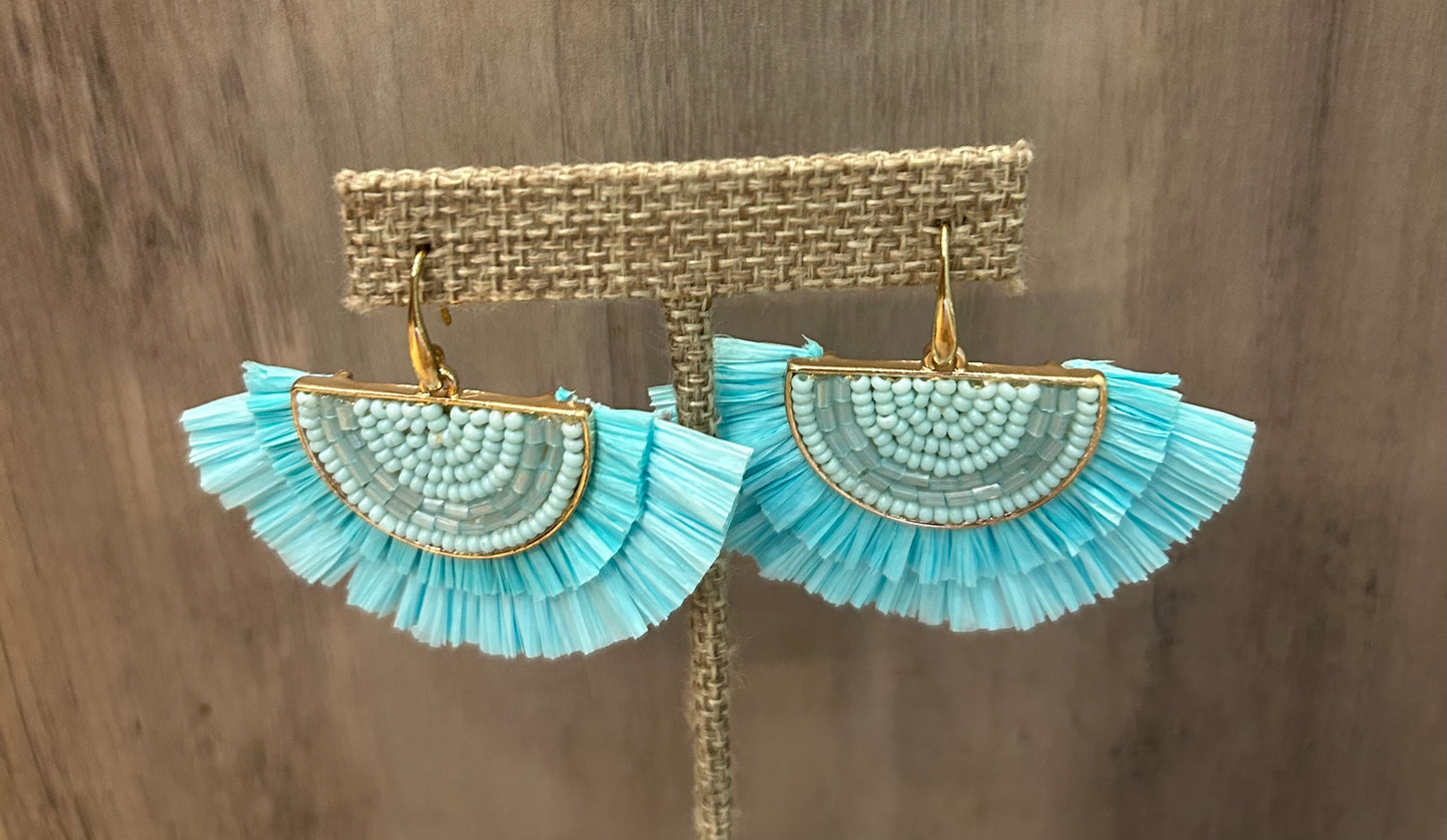 Light Blue Raffia Earrings