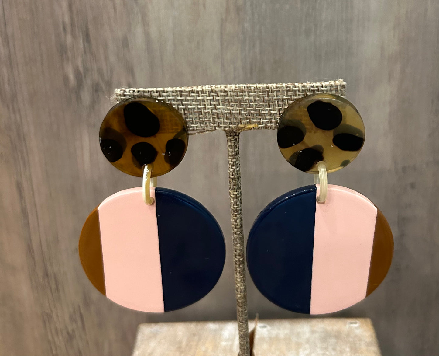 Tortoise, Pink, And Blue Acrylic Earring