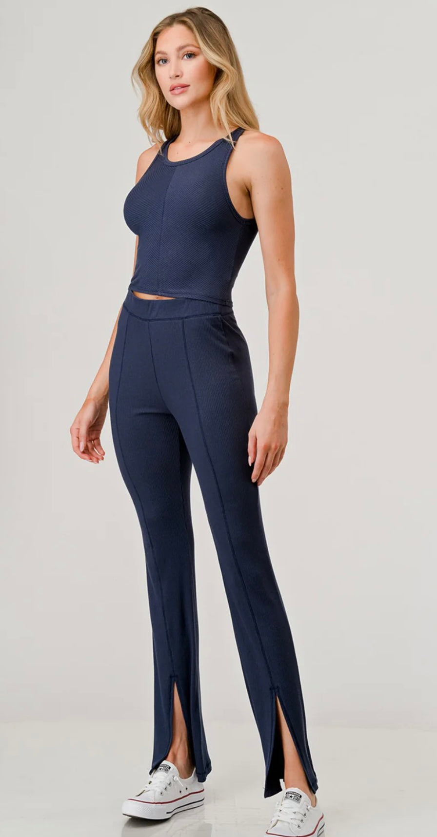 Black/Navy Ribbed Front Slip Pant