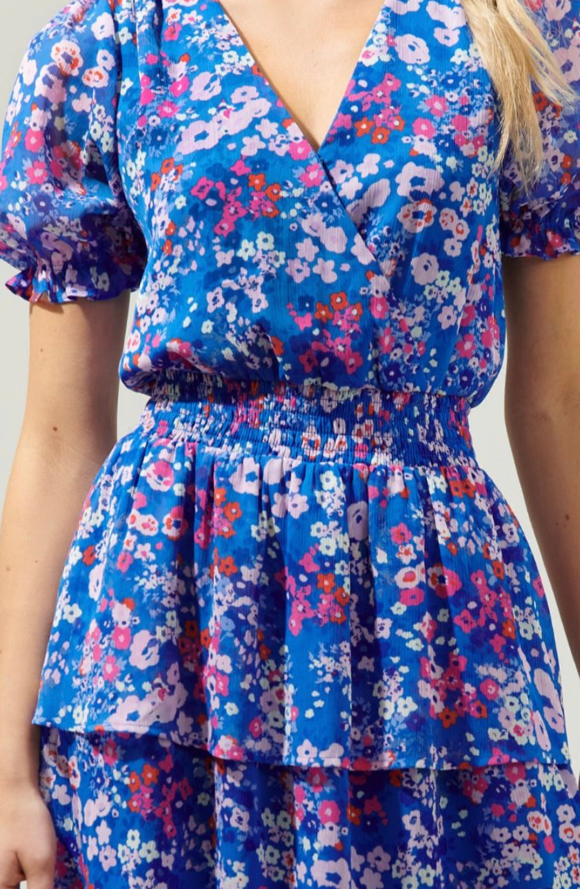Junie Floral Amina Surplice Ruffle Mini Dress