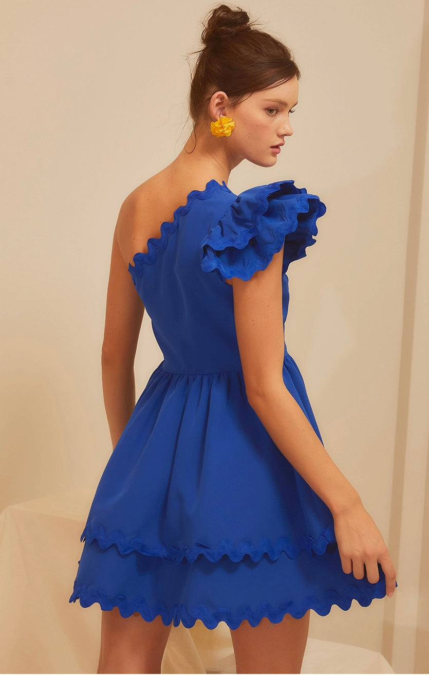 One Shoulder Scallop Edge Trim Dress