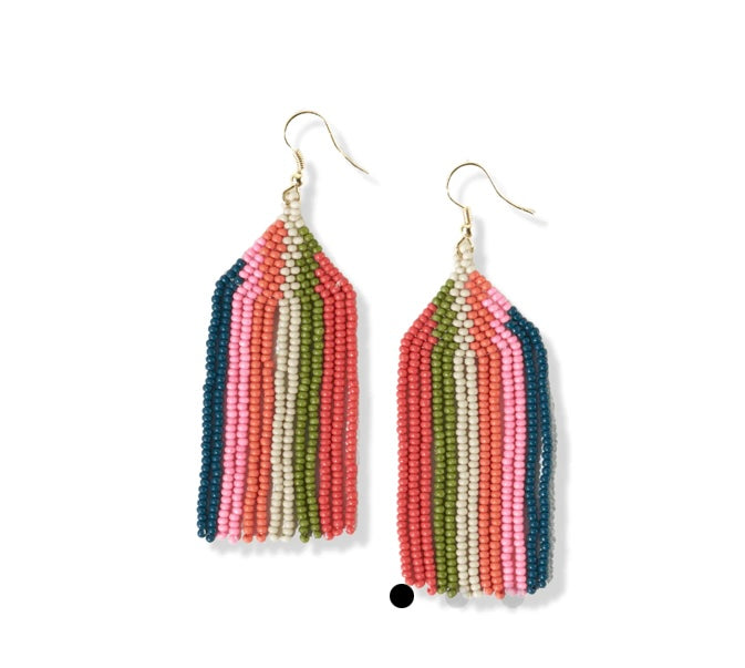 Striped Beaded Fringe Earrings
