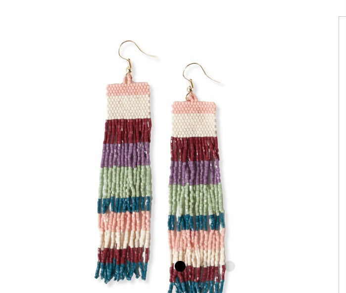 Striped Beaded Fringe Earrings