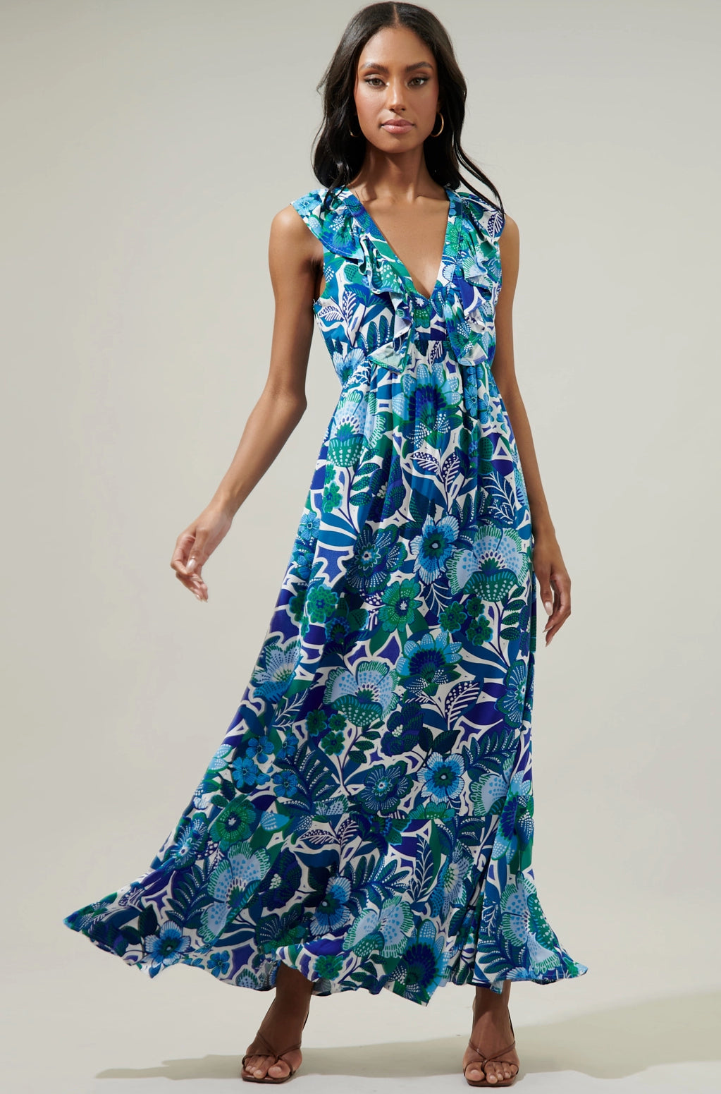 Deep v neck on sale floral maxi dress