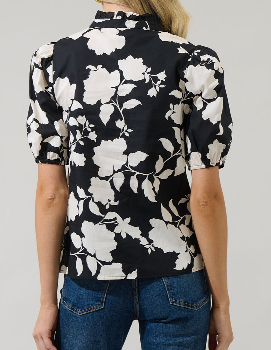 Floral Mock Neck Poplin Top
