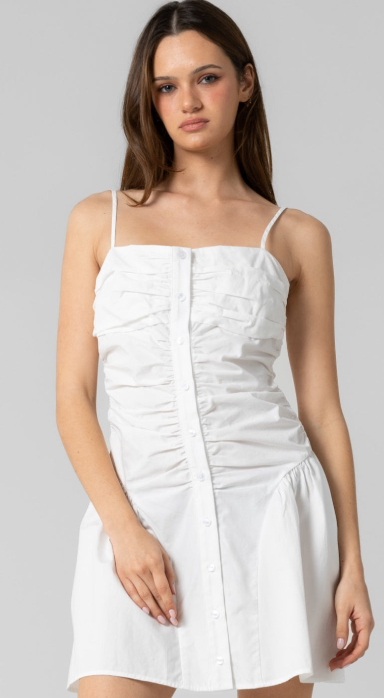 COTTON RUCHED BUTTON DOWN CAMI DRESS