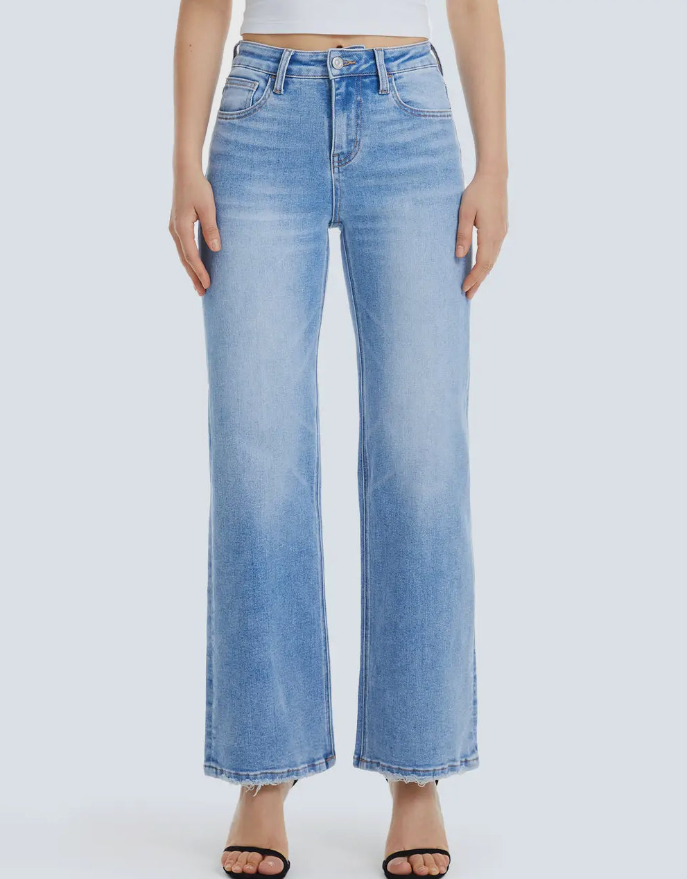 Mid Rise Wide Leg Jeans with Finished Hem