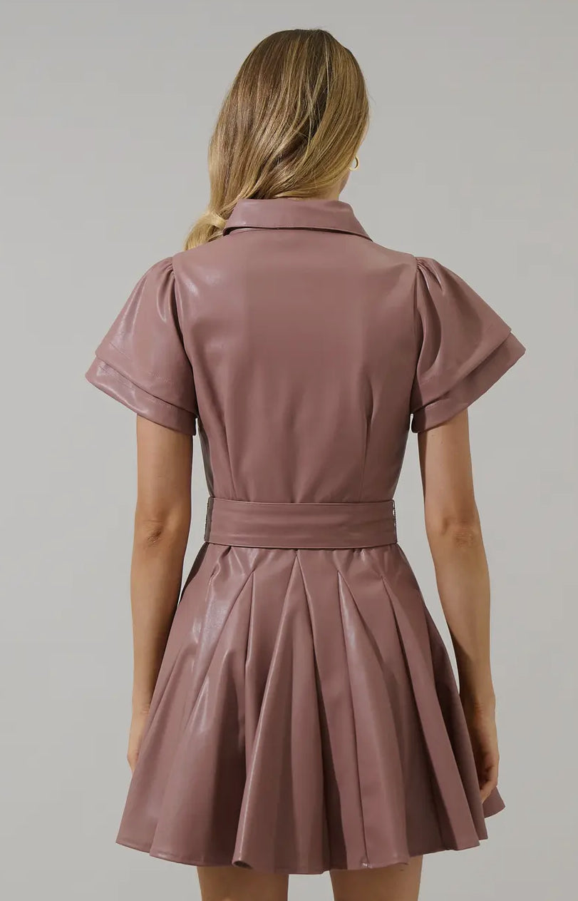 Anisa Leather Pleated Mini Dress
