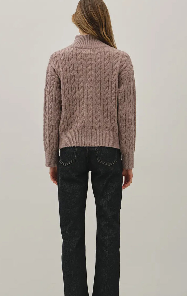 Cable Knit Zip Up Sweater Jacket w/ High Collar