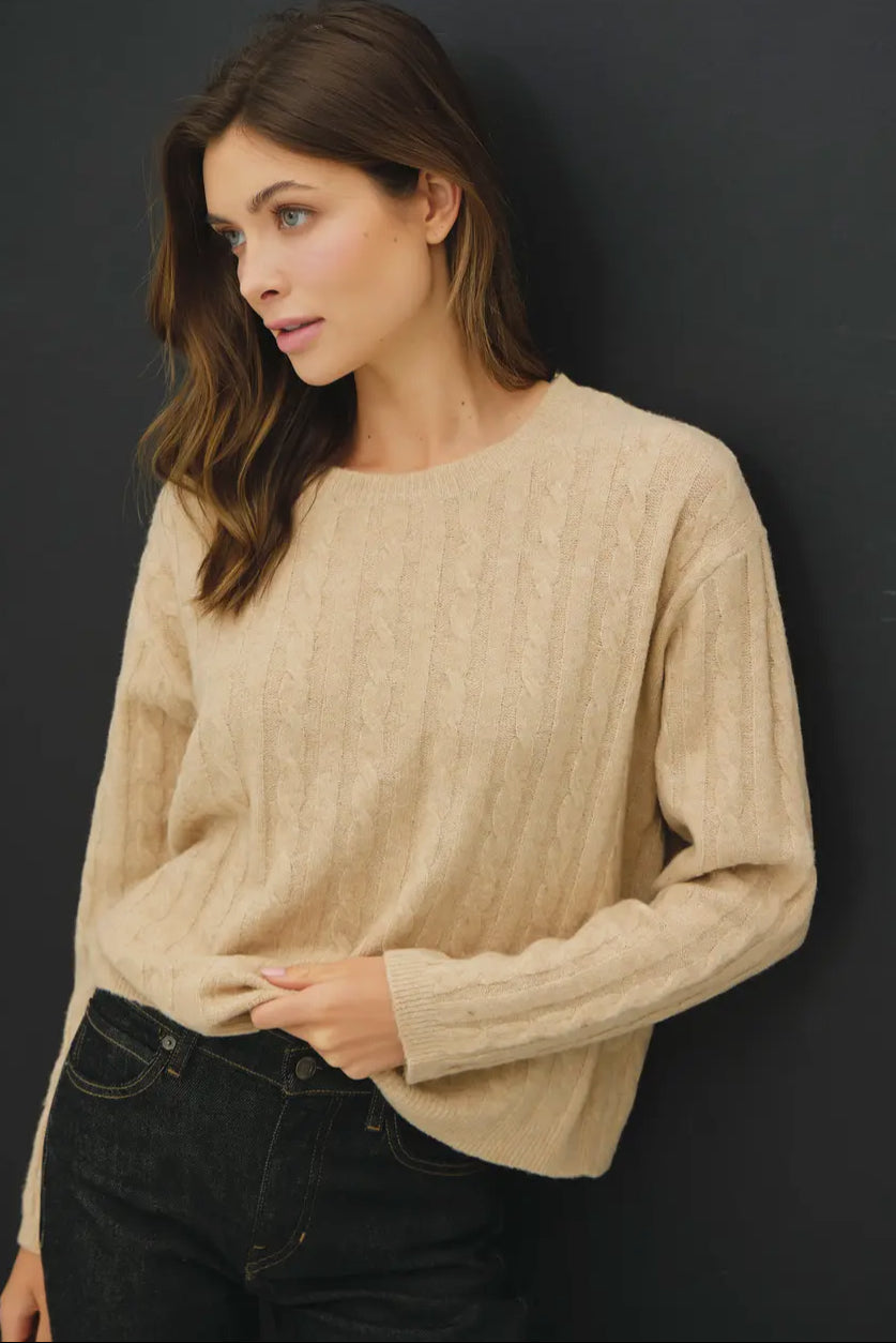 Oversized Boxy Cut Cable Knit Sweater