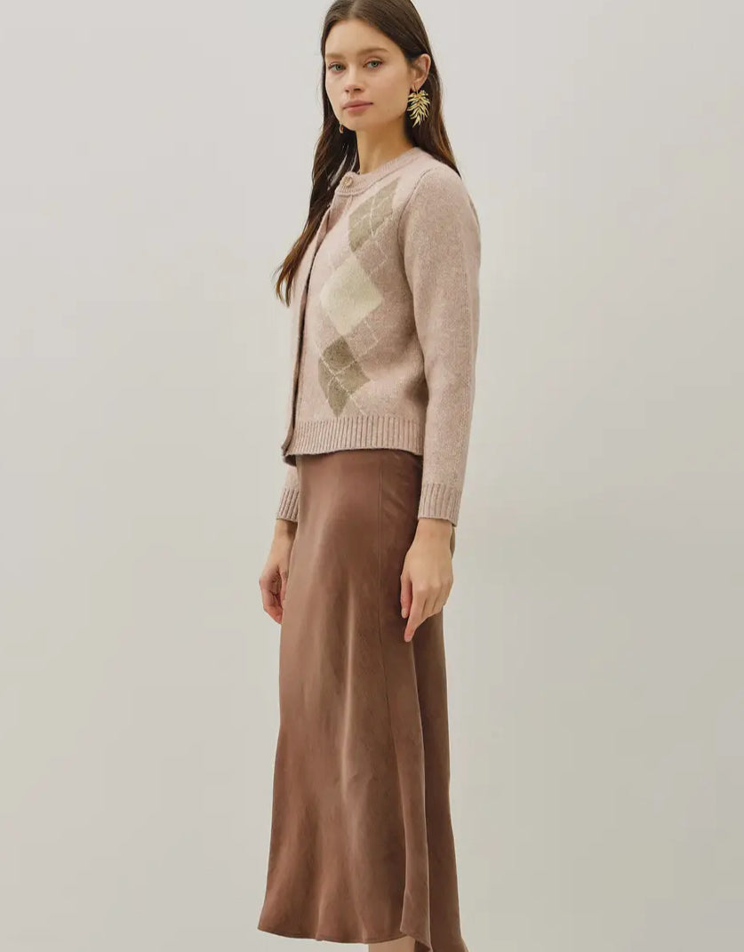 Argyle Jacquard Round Neck Cardigan