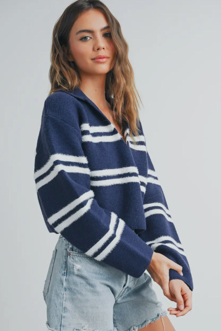 Stripe Crop Collar Sweater