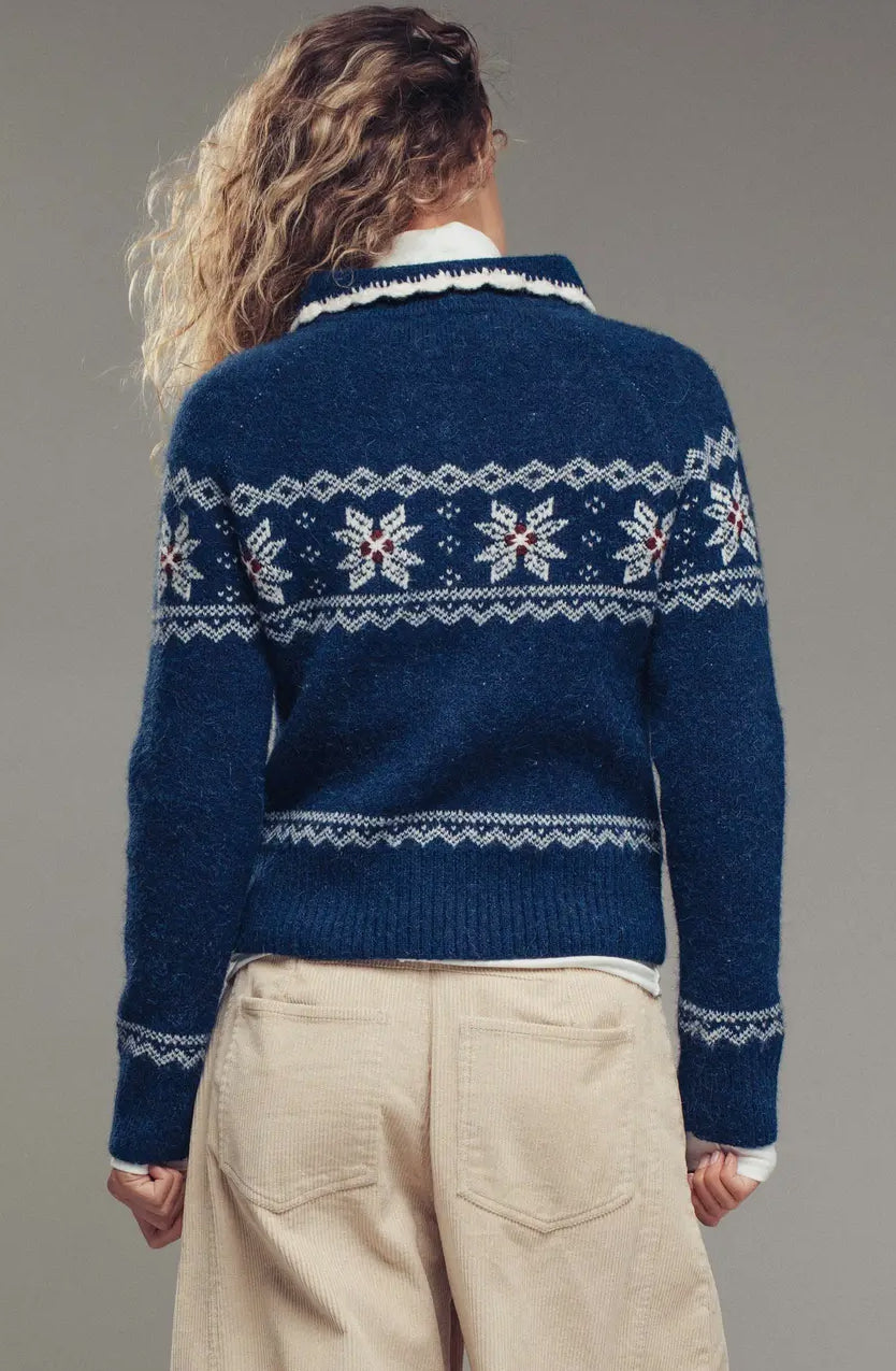 Fair Isle Zip-Up Knit Cardigan