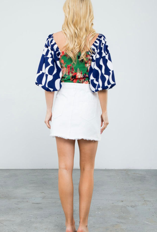 Puff Sleeve Smocked Ribbed Top