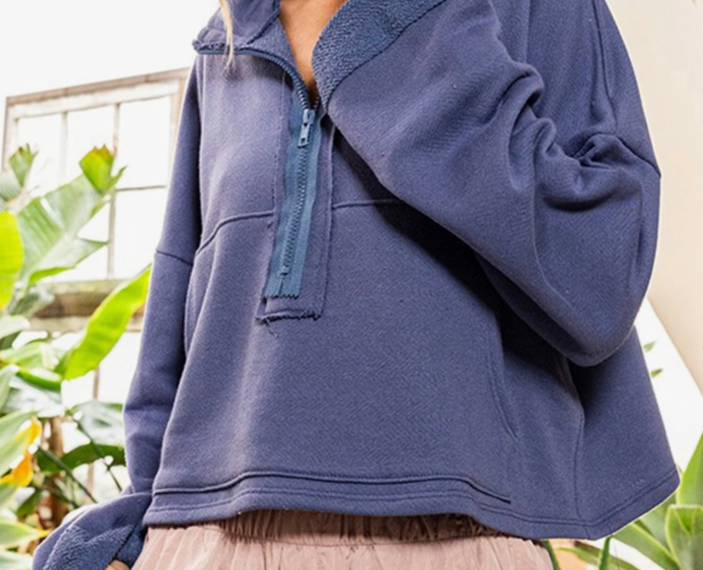 Solid Knit Crop Sweatshirt