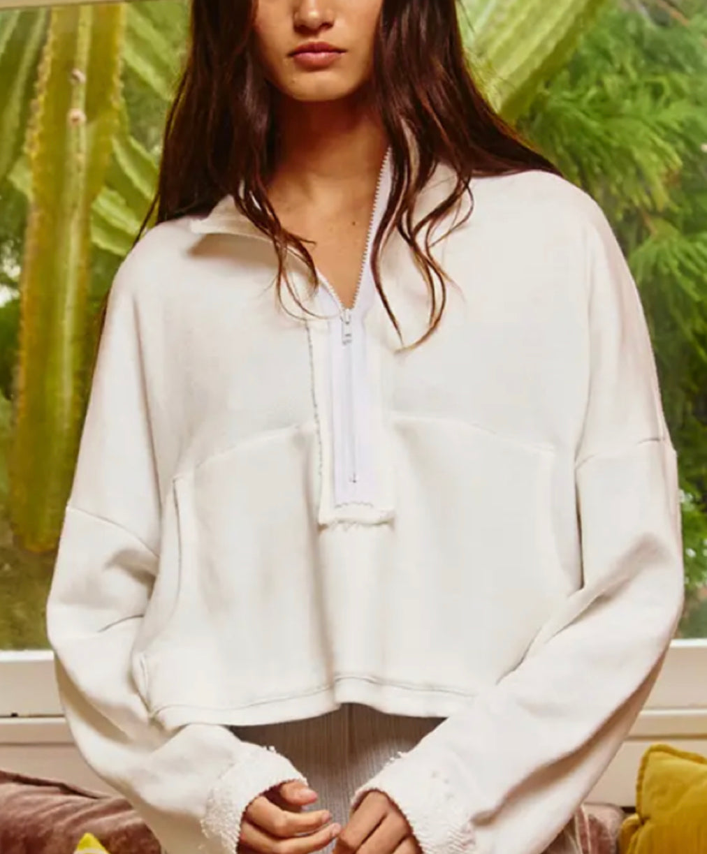 Solid Knit Crop Sweatshirt