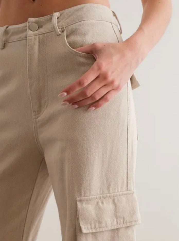 Wide Leg Denim Cargo Pants