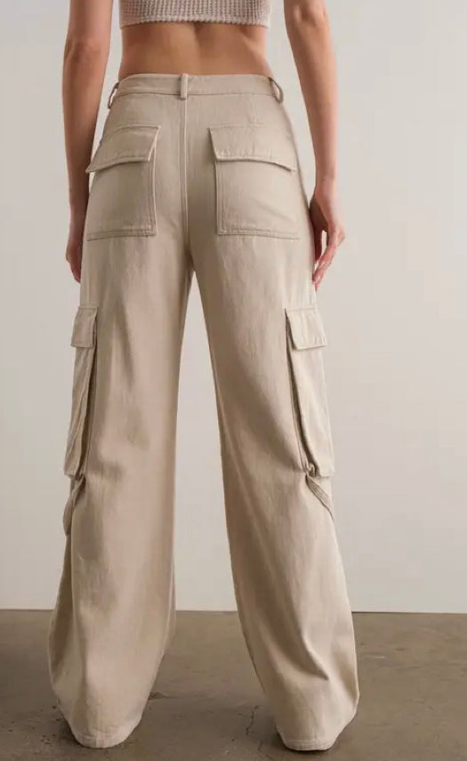 Wide Leg Denim Cargo Pants