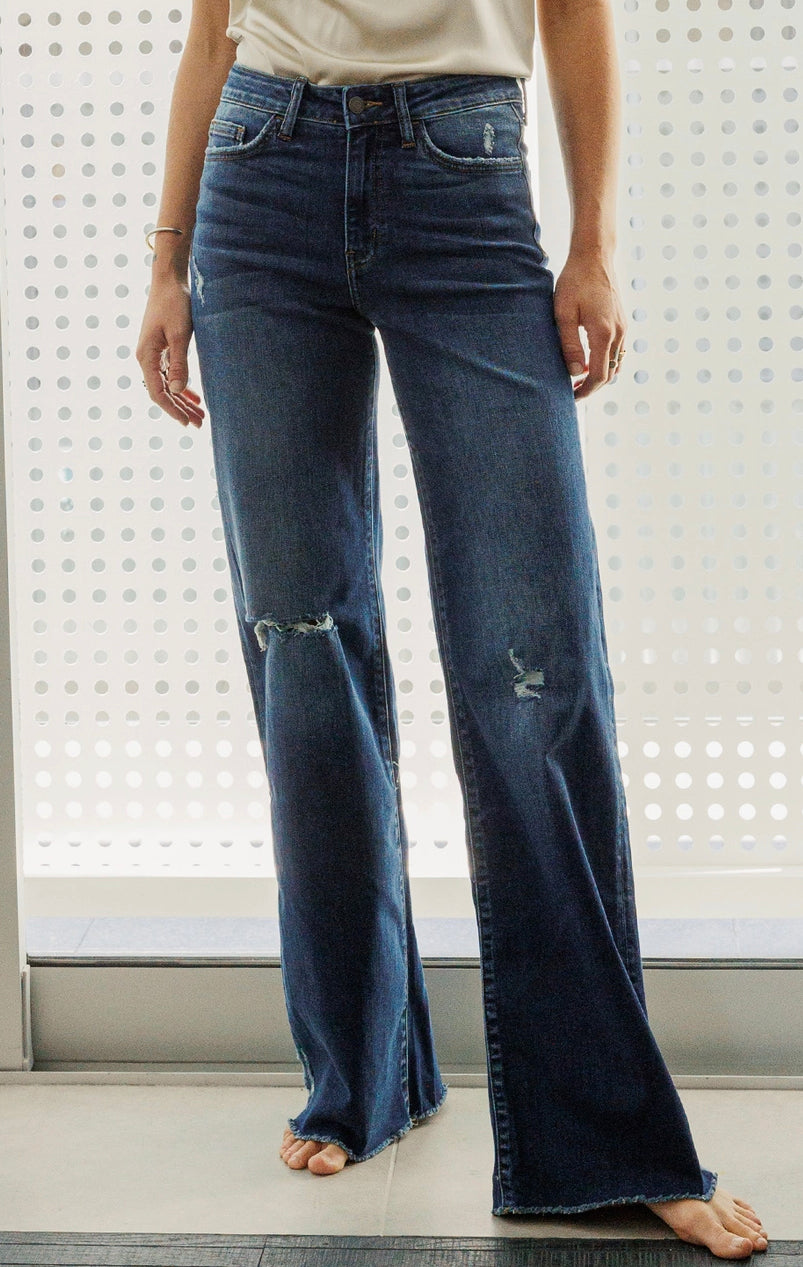 High Rise Distressed Wide Leg
