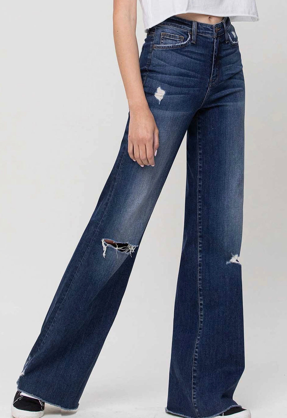 High Rise Distressed Wide Leg