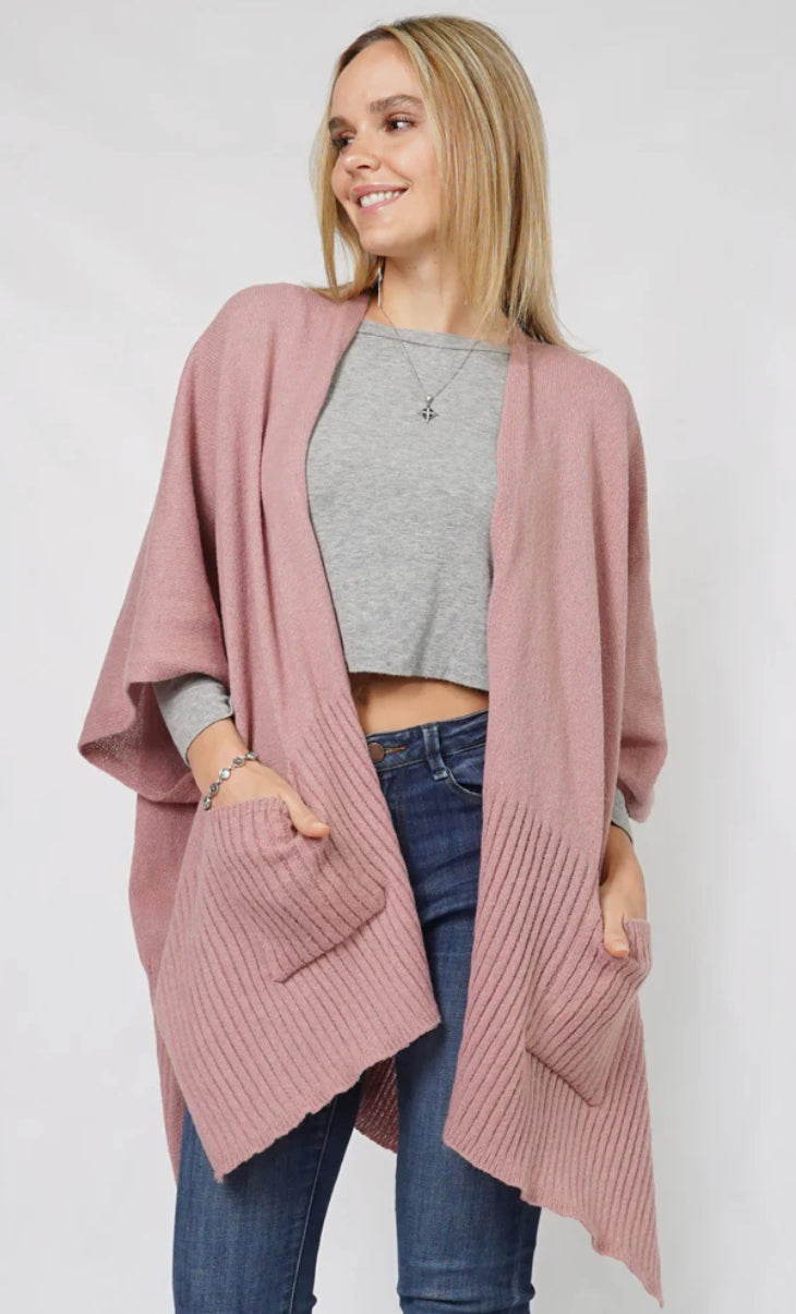 SOLID KNIT SHAWL W/POCKET