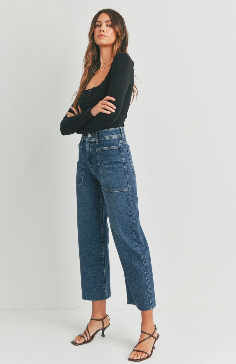 Dark wash High Rise Wide Leg Denim